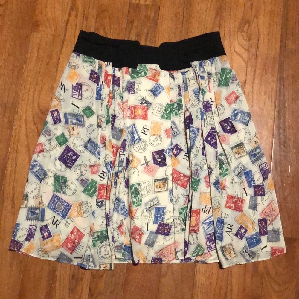 Anthropologie Edme & Esyllte Postage Stamp Pleated Skirt.